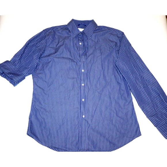 Teddy Stratford Blue Pinstripe LongSleeve Shirt w/ Hidden Zipper Front Old Money - Picture 1 of 7